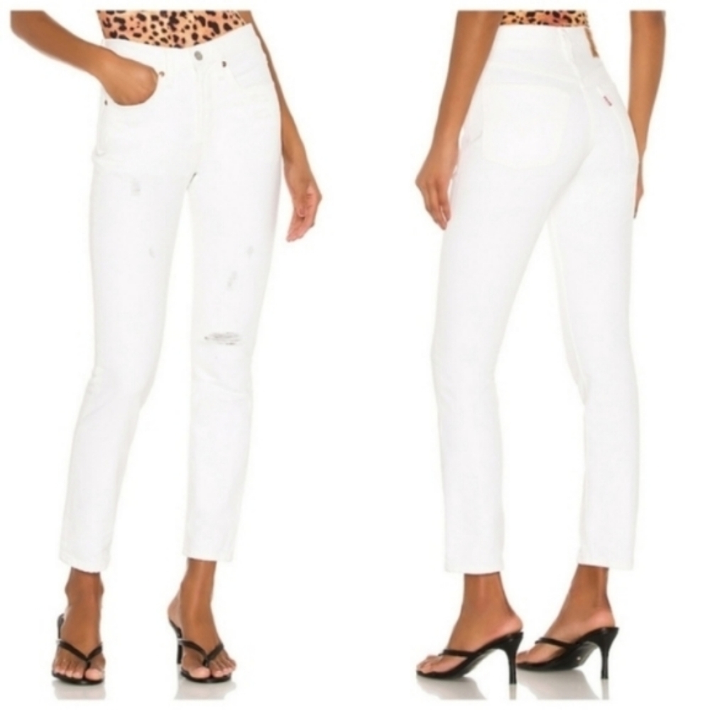 Levi's 501 Skinny Jeans Distressed White Pants - Picture 9 of 12